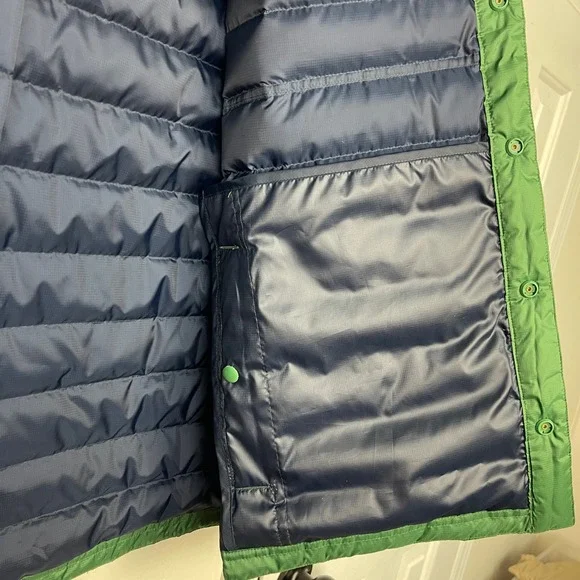 Duluth Trading Co Mens Large Down Quilted Puffer Jacket Forest Green Snap Up - Picture 10 of 11